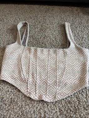 Free People Women’s Pink Patterned Square-Neck Crop Top